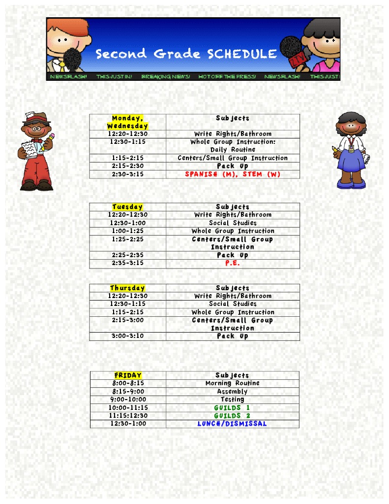 Second Grade Weekly Schedule Overview | PDF