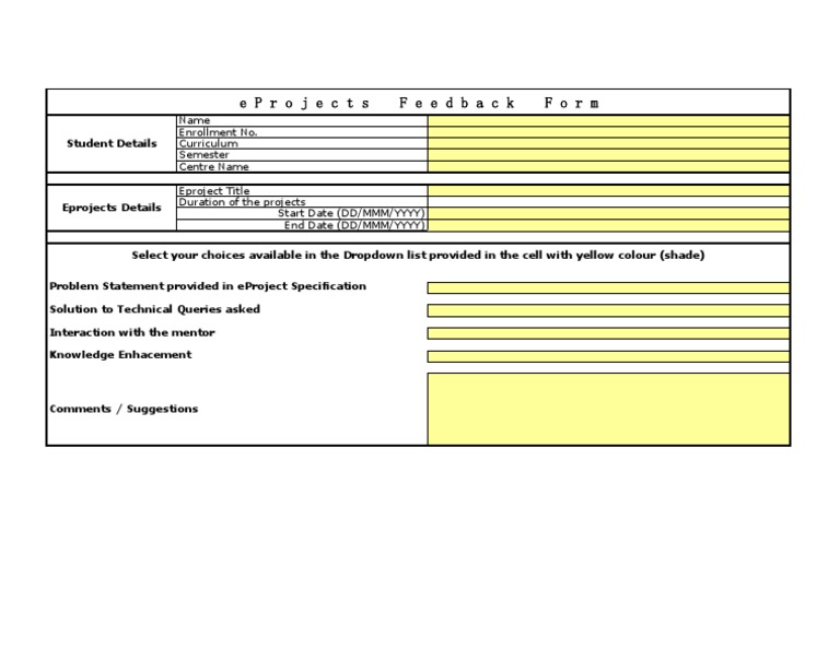 Eproject Feedback and Details Form | PDF