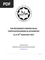 The Recognised Foreign Halal Certification Bodies & Authorities Asat25 September 2012