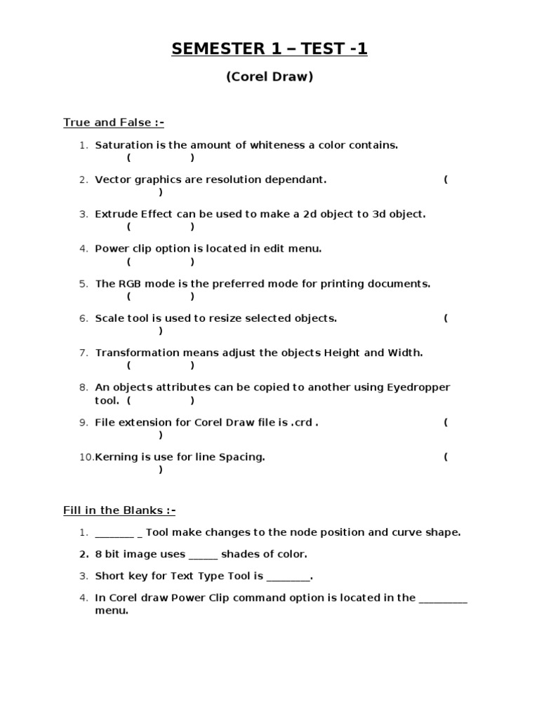 Corel Draw Test Questions and Answers | PDF | Computers | Technology ...