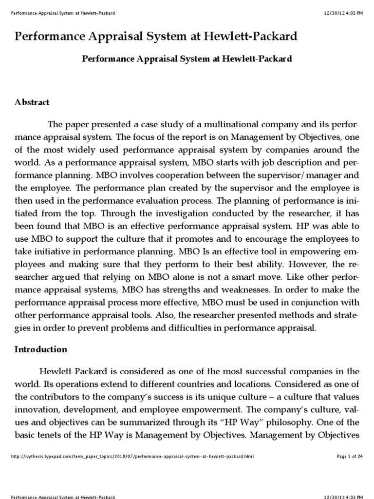 HP's Management by Objectives System | PDF | Performance Appraisal ...
