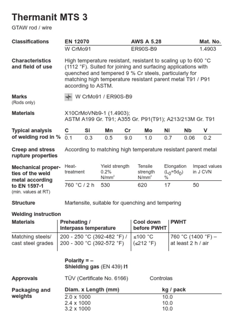 Thermanit MTS 3 Welding Specifications | PDF | Technology & Engineering