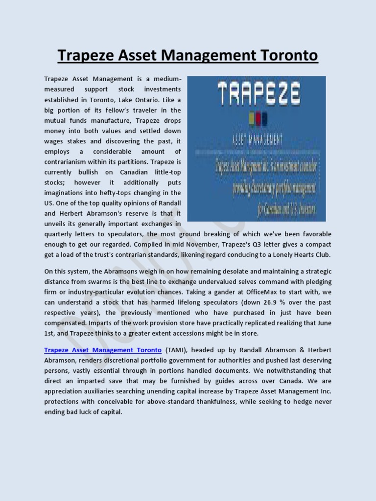 Trapeze Asset Management | PDF | Investment Management | Investing