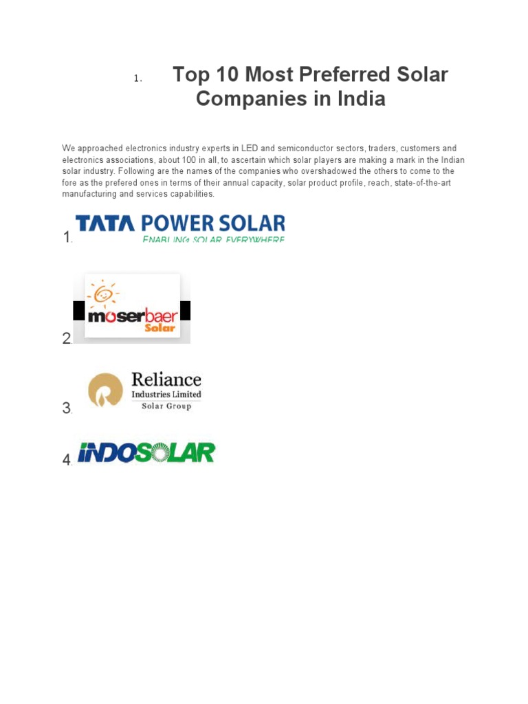 Top 10 Solar Companies in India | PDF | Photovoltaics | Photovoltaic System