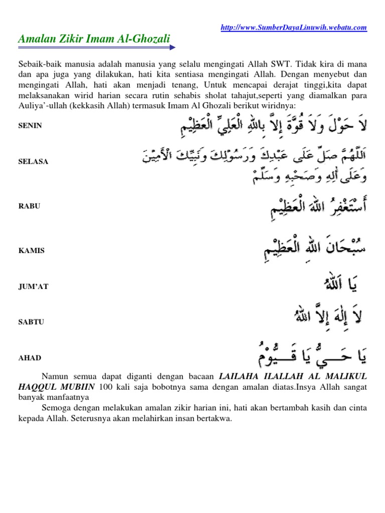 Amalan Zikir Imam Al Ghozali Pdf