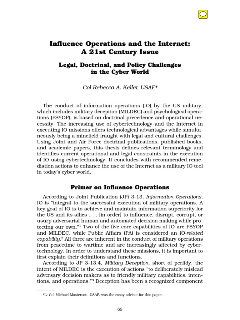 Influence Operations and The Internet: A 21st Century Issue Legal ...