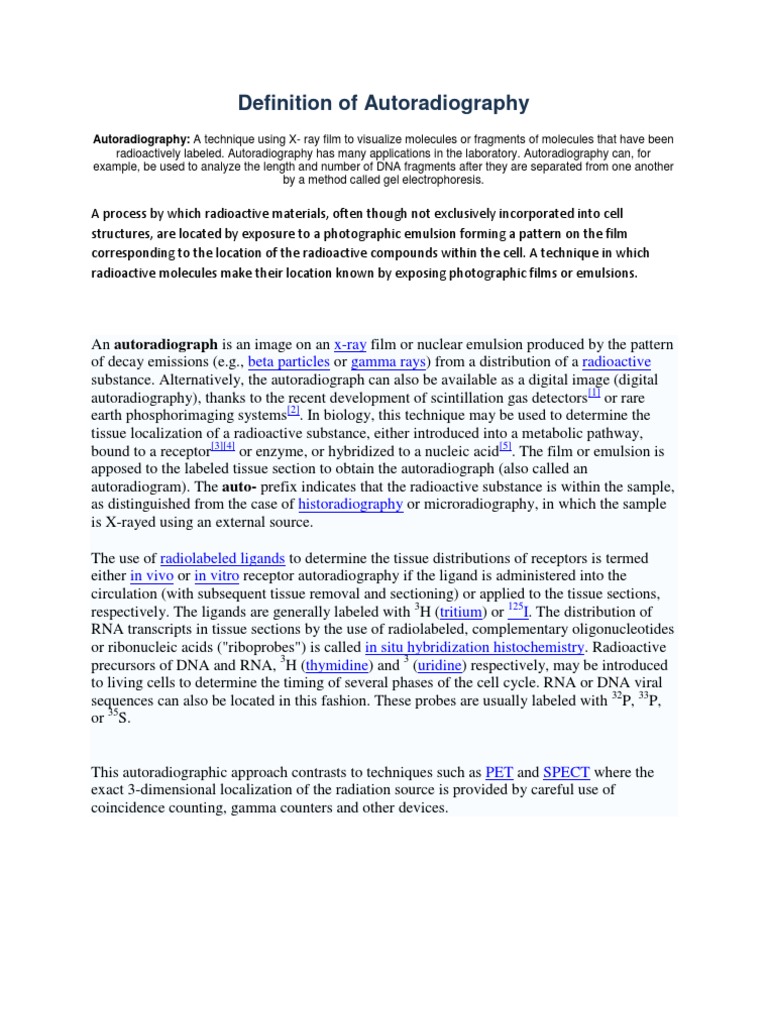 Definition of Autoradiography PDF Life Sciences Chemistry