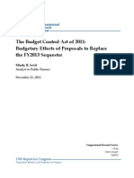 The Budget Control Act of 2011: Budgetary Effects of Proposals To Replace The FY2013 Sequester