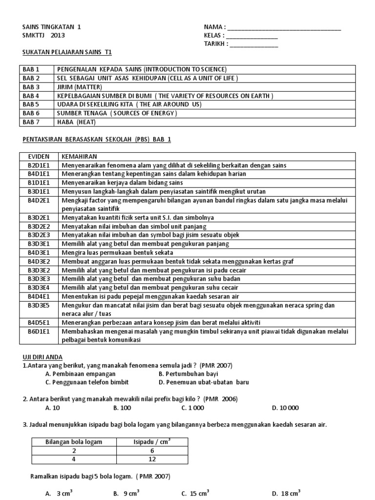 Handout 1 Sains t1 | PDF | Ilmu Sosial | Kajian Bahasa Asing