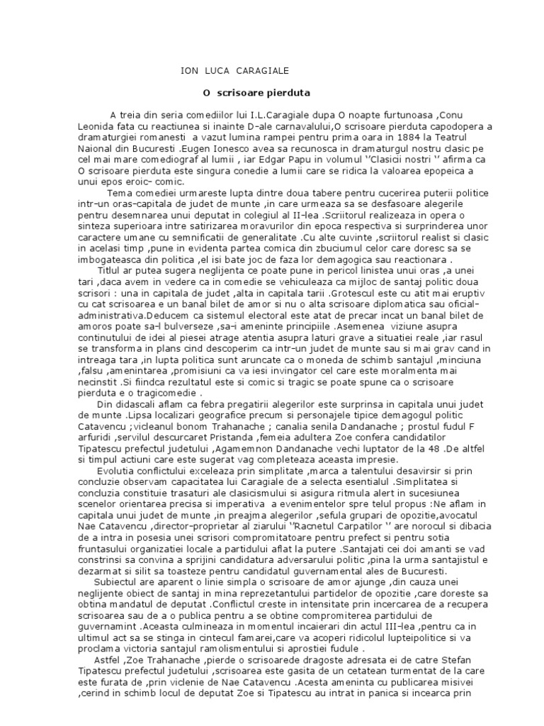 O Scrisoare Pierduta - Ion Luca Caragiale | PDF