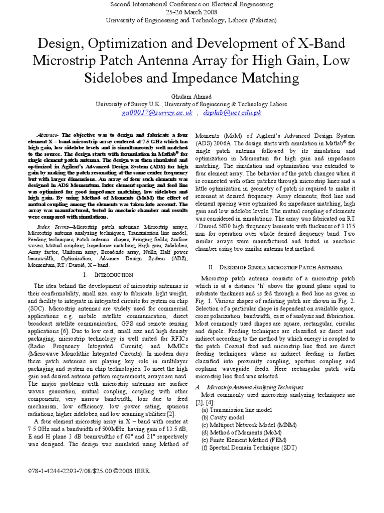 Design, Optimization and Development of X-Band Microstrip Patch Antenna ...