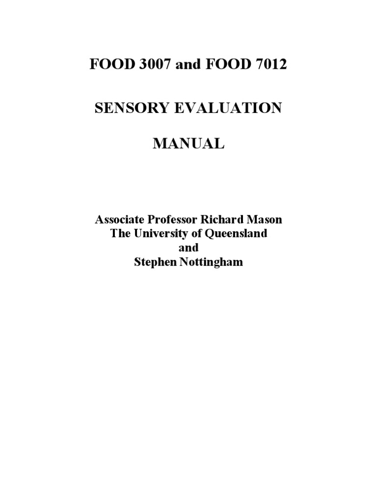 Sensory Evaluation Manual | PDF | Taste | Odor