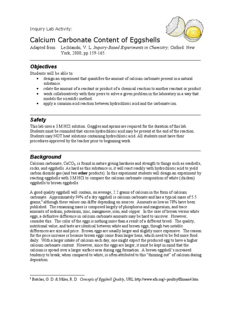 Calcium Carbonate content in Eggshells Egg As Food Hydrochloric Acid
