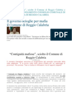 Le Contiguita' Mafiose Nell'Amminisytrazione Di Reggio Calabria Decreto Scioglimento e Comuni Sciolti Nel 2012