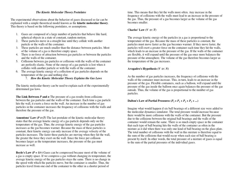 The Kinetic Molecular Theory Postulates | Gases | Temperature