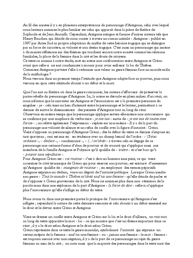 Commentaire Composé Antigone  PDF  Romans