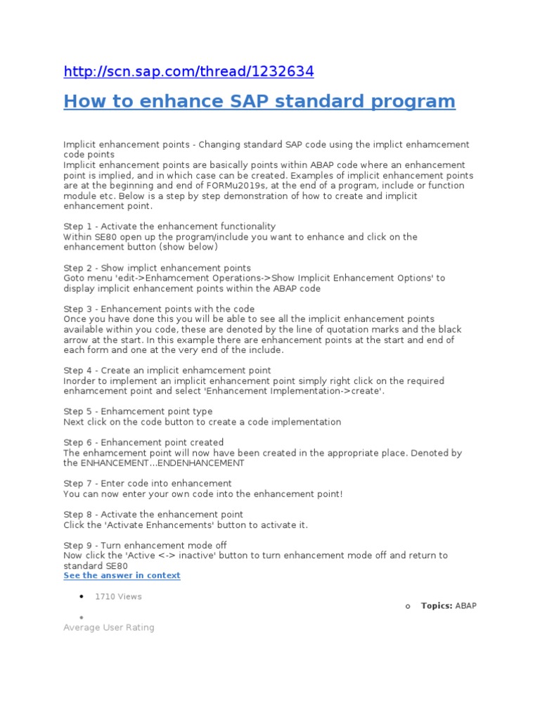 Enhancing SAP Standard Programs in ABAP | PDF | Computer Science ...
