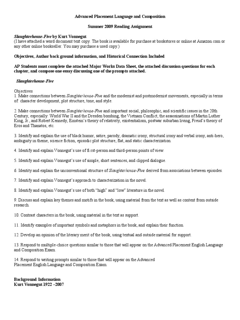 Slaughterhouse five essay outline picture