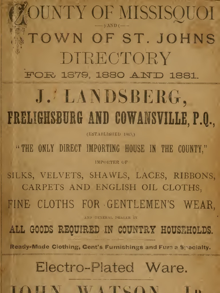 County Of Missisquoi And Town Of St Johns Directory For 1879 College