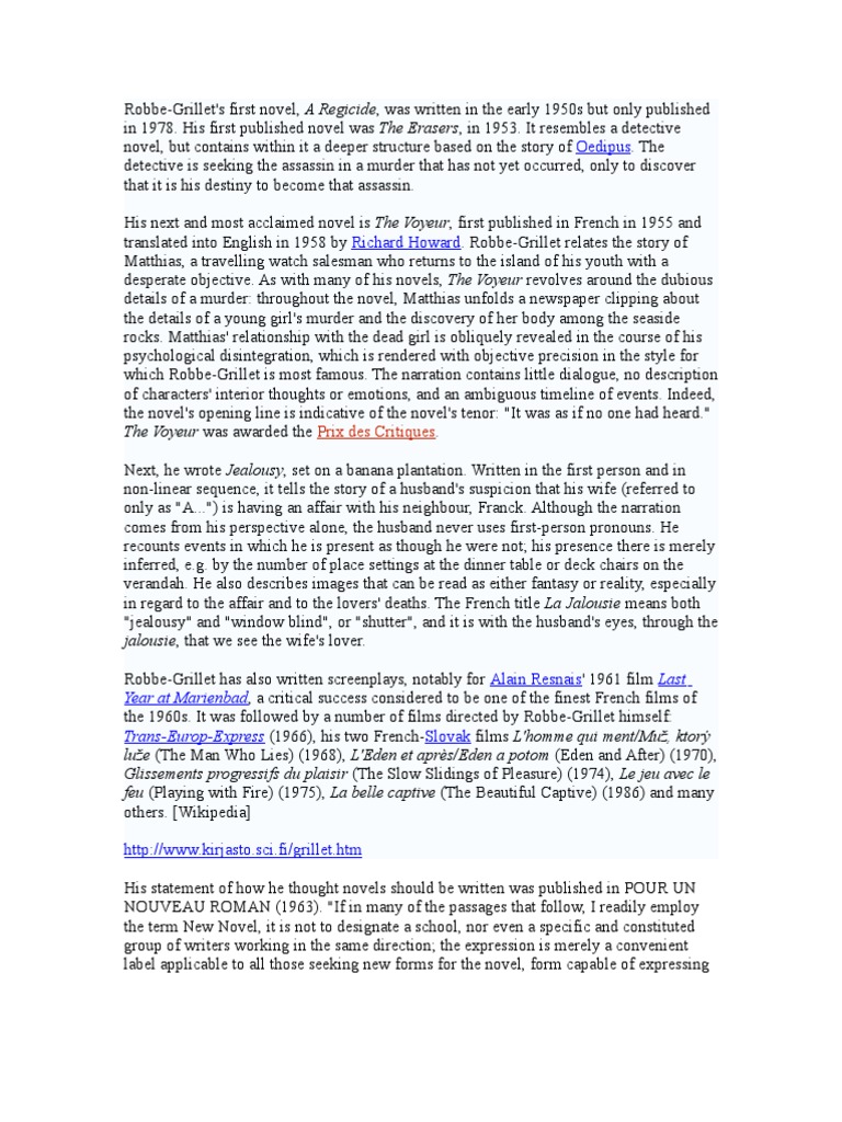 Robbe Grillet | Fiction & Literature