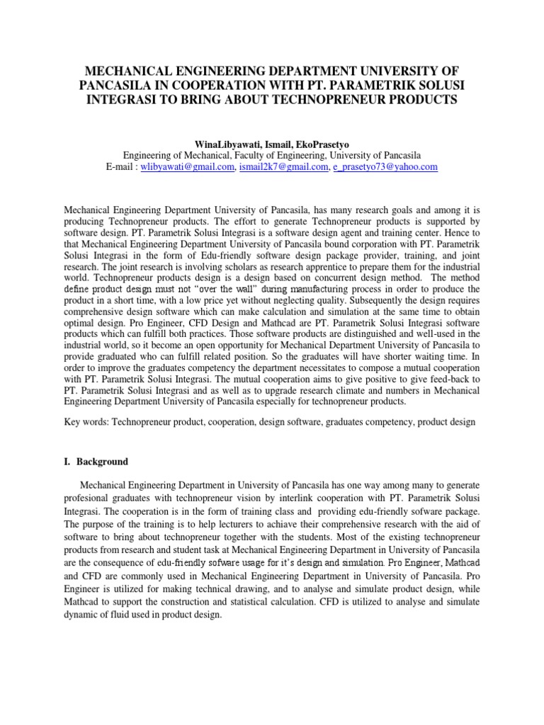 Mechanical Engineering Department University Of Pancasila In