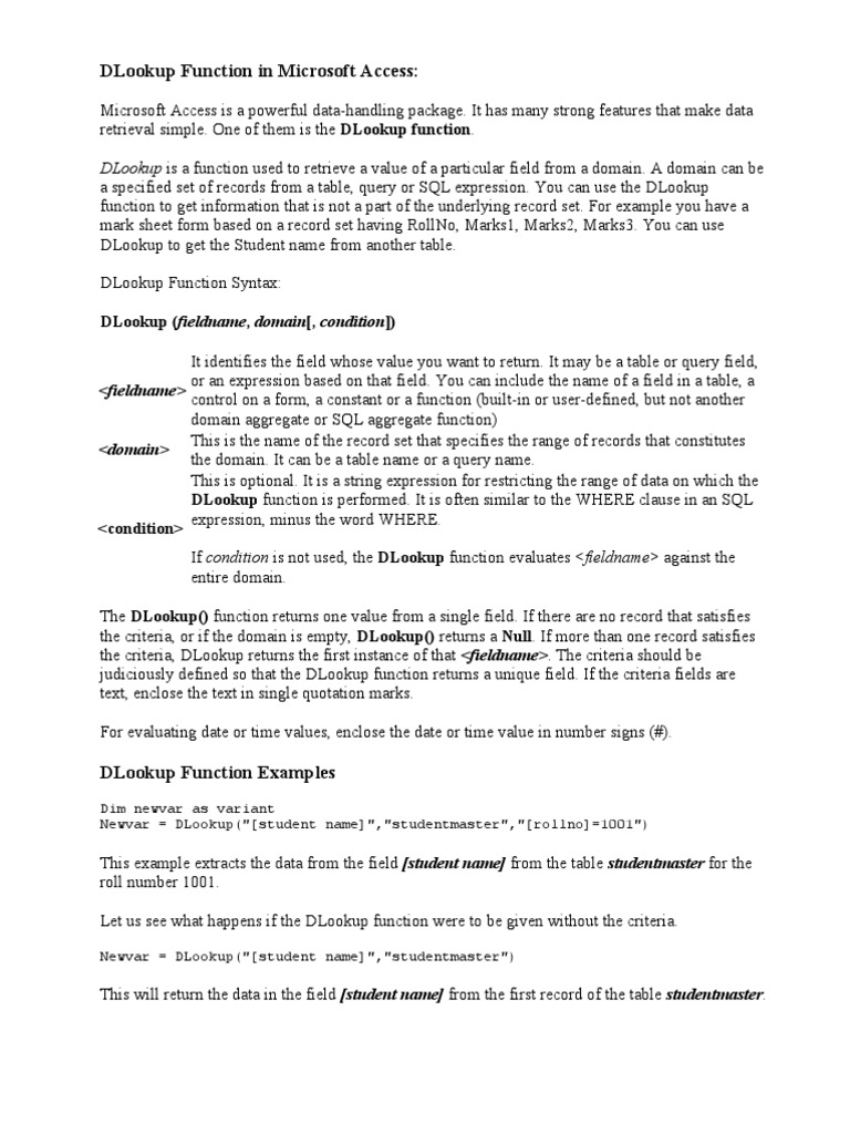 DLookup Function in Microsoft Access | PDF | Databases | Software ...