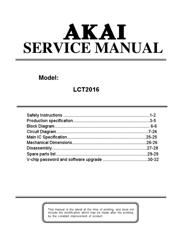 Akai LCT2016 Service manual | Display Resolution | High Definition  Television