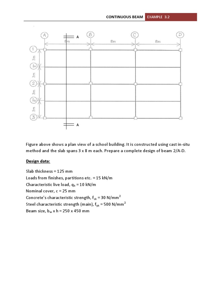 Continuous Beam Design Example 3.2 | PDF | Beam (Structure) | Bending