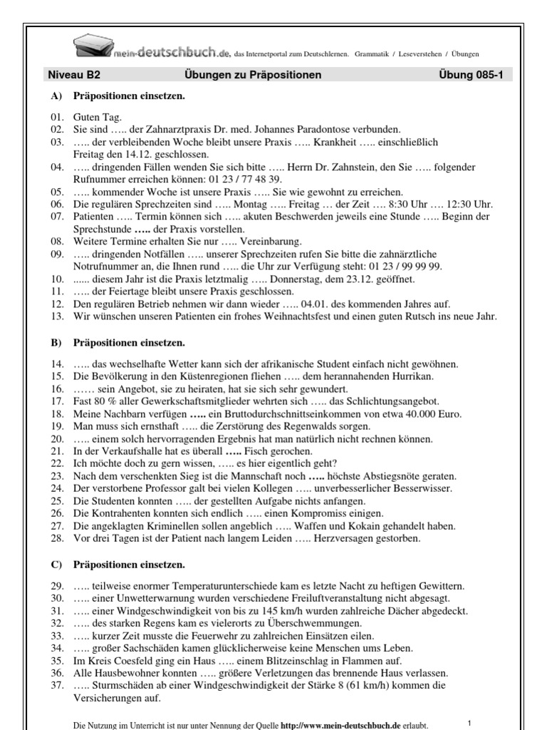 Praepositionen 085 1 U Pdf