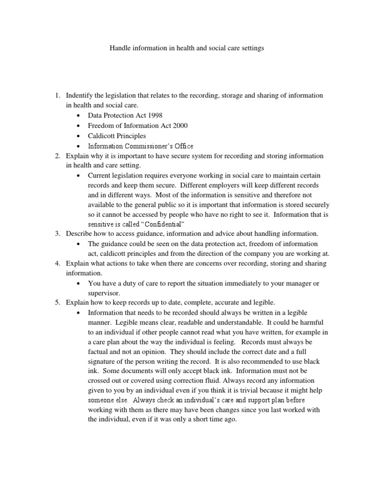 Handling Information in Care Settings | PDF | Information Privacy ...