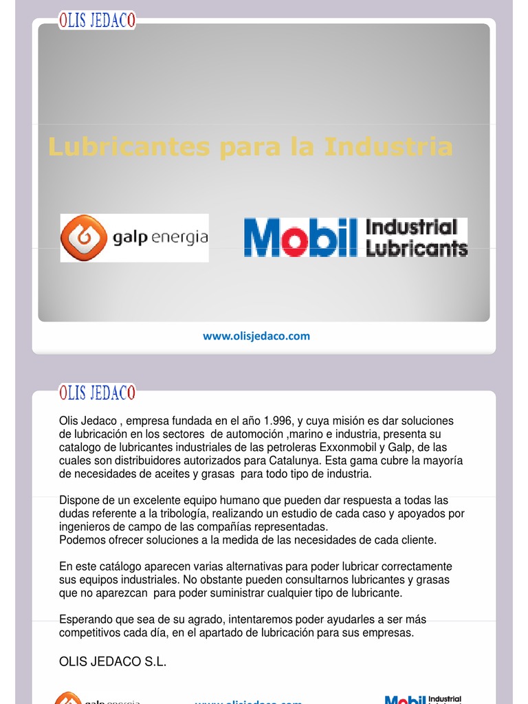 Catálogo de Lubricantes Mobil y Galp | PDF | Lubricante | Rodamiento ...