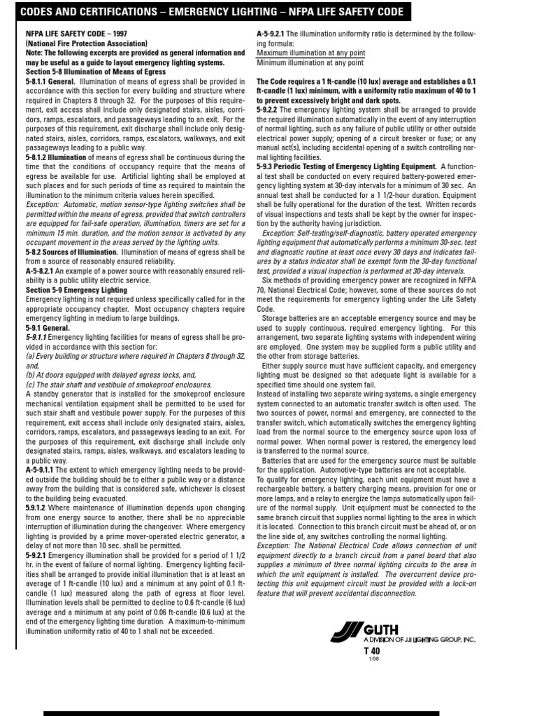 NFPA Life Safety Code Lighting Switch