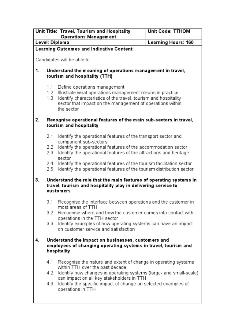 tourism operations level 2 memorandum