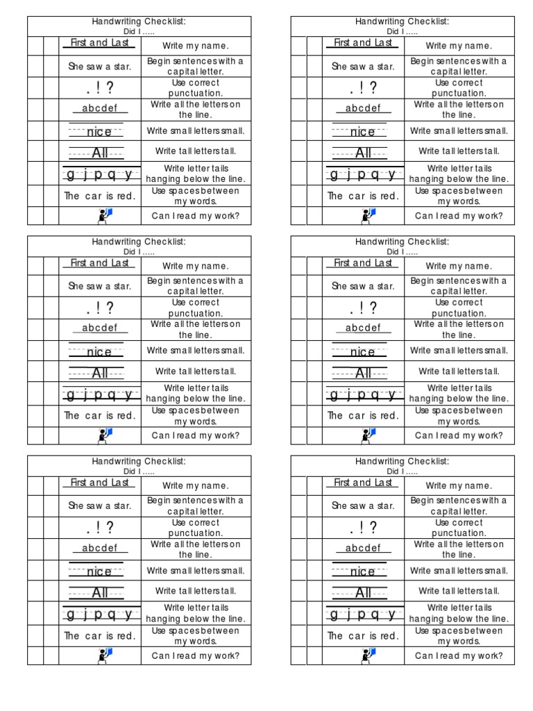 Handwriting Checklist Elementary