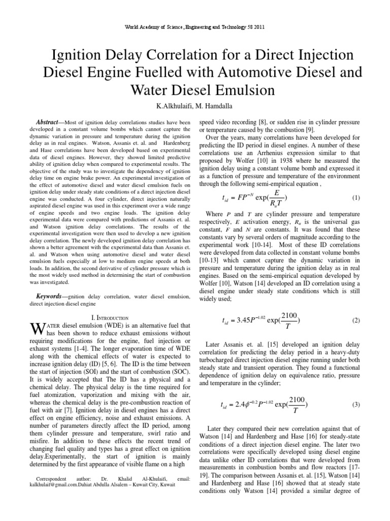 Igniton Delay | PDF | Internal Combustion Engine | Diesel Engine