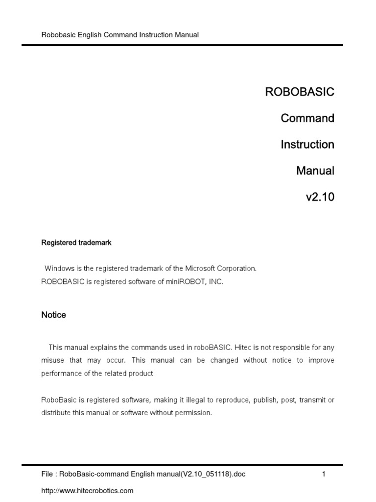 RoboBASIC Command Instruction Manual | PDF | Control Flow | Computer ...