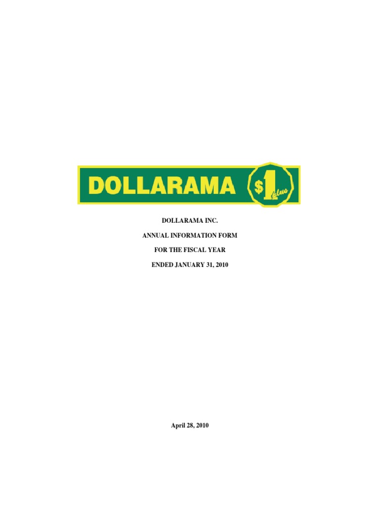 Dollarama Annual Information Form For 20092010 PDF Retail Inventory