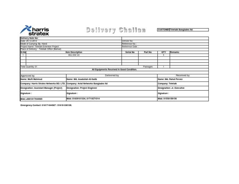 Delivery Challan PDF Transport Vehicles