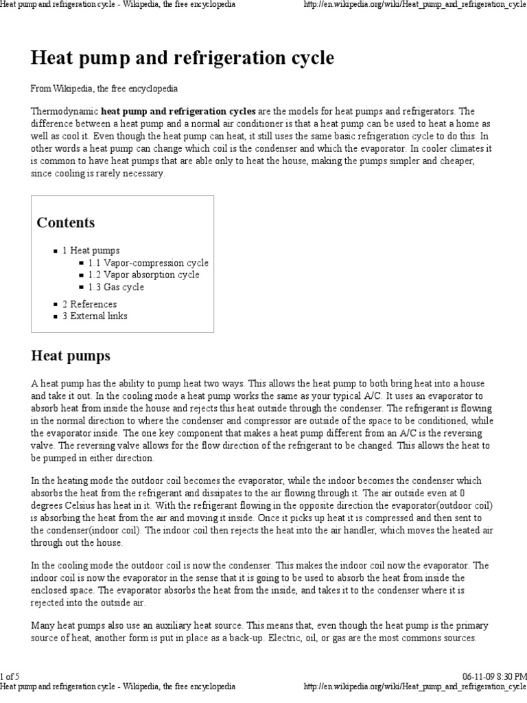 Heat Pump and Refrigeration Cycle From Wikipedia, The Free