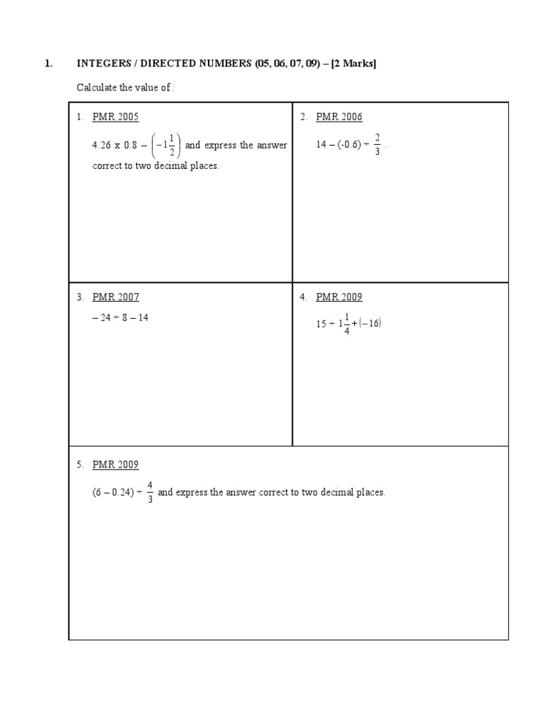 Soalan mm pmr  Fraction (Mathematics)  Cartesian 