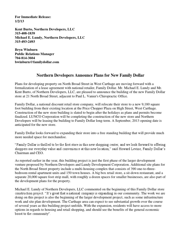 Family Dollar Release PDF Retail Shopping Mall