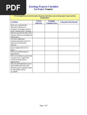 Existing Projects Checklist