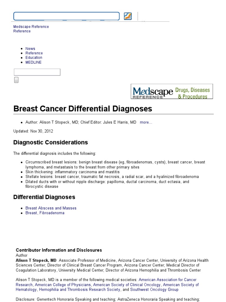 Breast Cancer Differential Diagnoses Doctor Of Medicine Breast Cancer