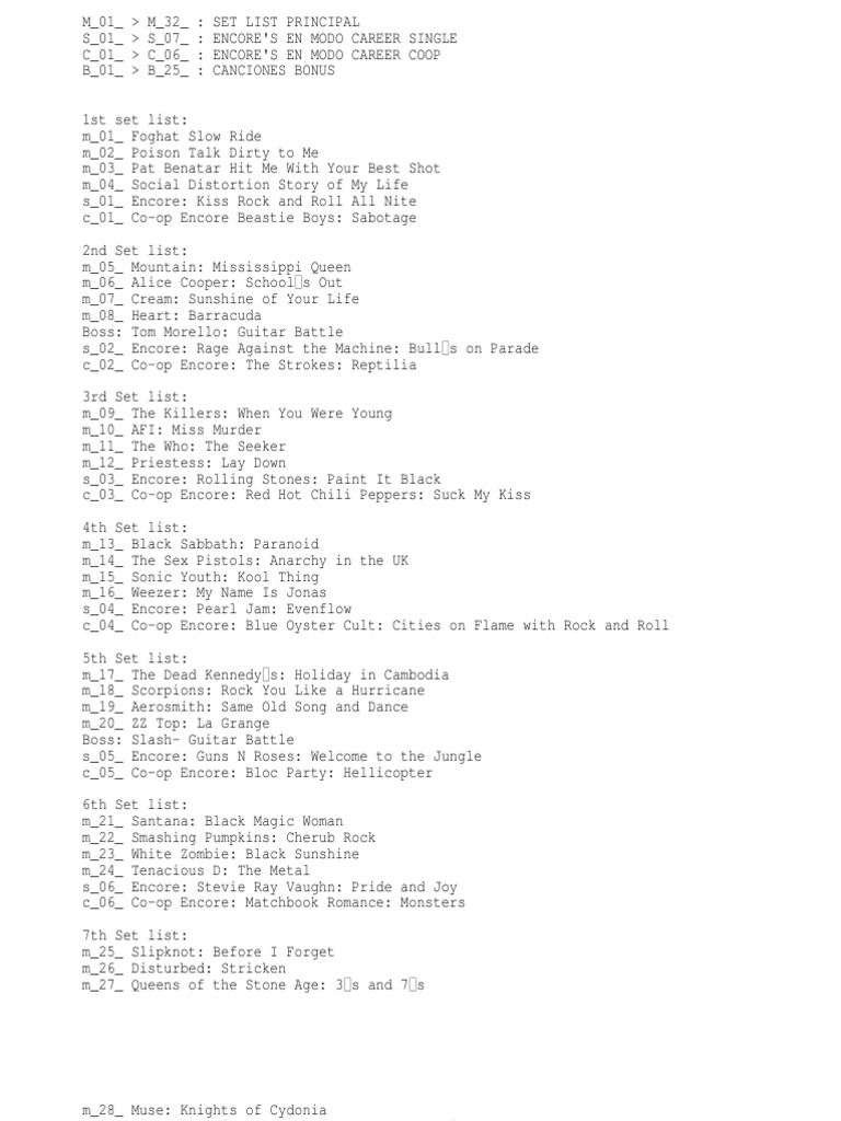 Lista Canciones Guitar Hero II PDF Rock Music Entertainers