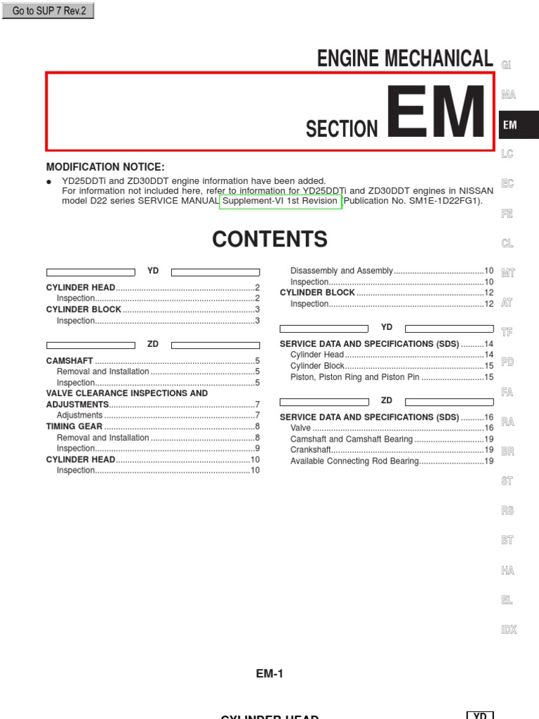 YD25DDTi and ZD30DDT Engines in NISSAN Repair Manuals | PDF | Cylinder  (Engine) | Piston