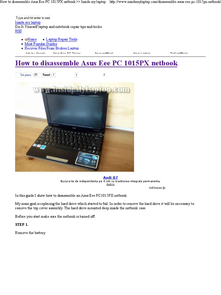 How To Disassemble Asus Eee Pc 1015px Netbook Pdf Laptop Classes Of Computers