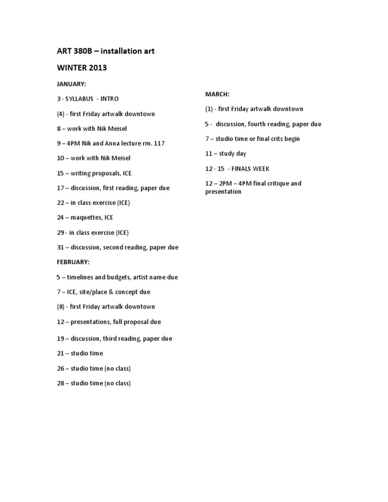 Winter 2013 Calendar | PDF | Teaching Methods & Materials