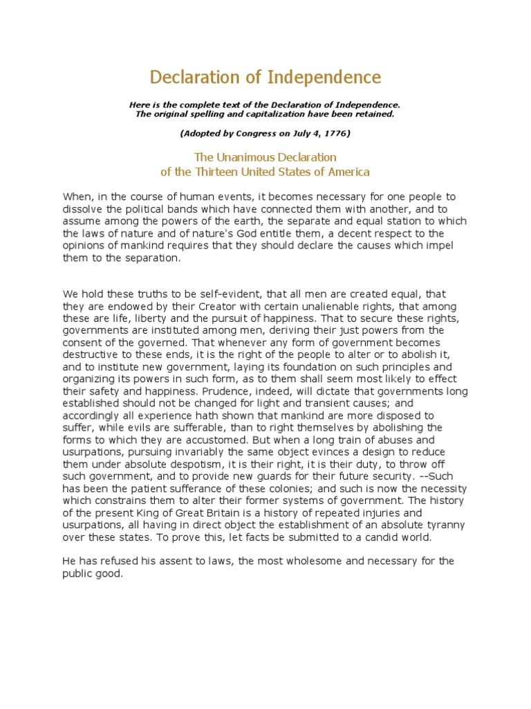 Complete Text of the Declaration of Independence | PDF | Natural And ...