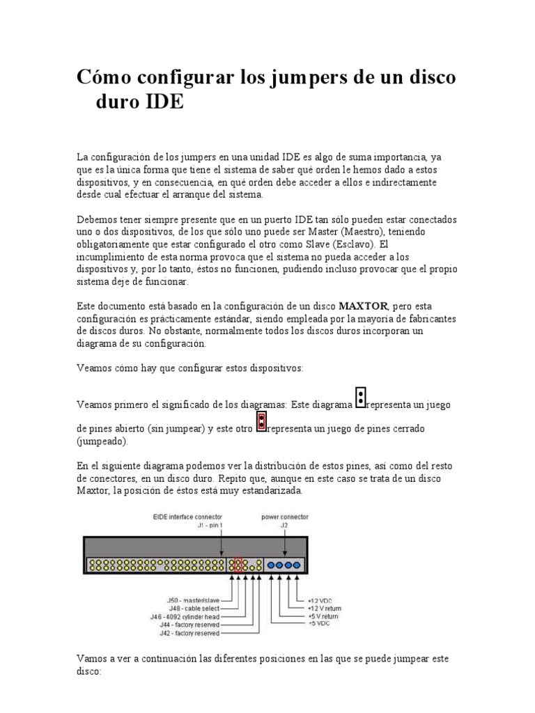 Configuración de jumpers en discos IDE | PDF | Disco duro | Ingeniería ...