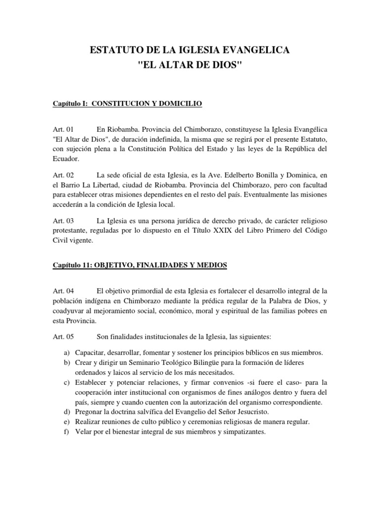 Estatuto de La Iglesia Evangelica Seminario Iglesia Católica
